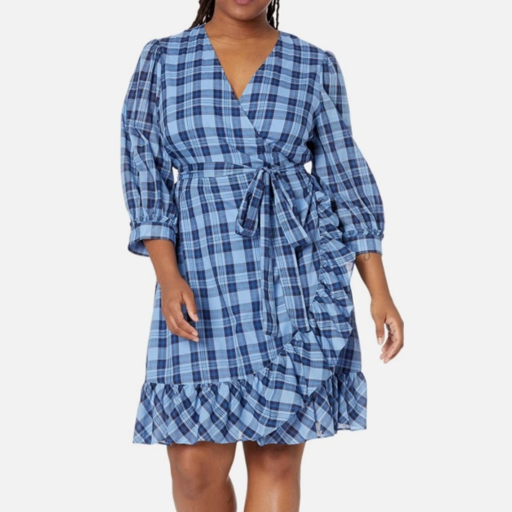 Draper James Blue Plaid Wrap Dress